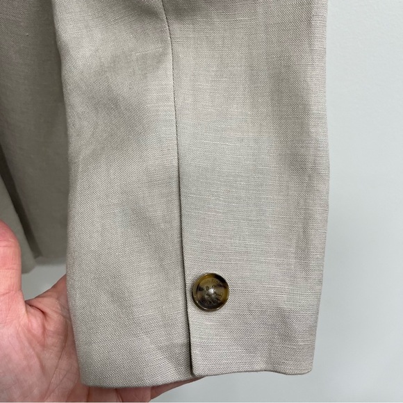 Calvin Klein Women's Linen Blend Open Front Boyfriend Blazer In Khaki Tan 14 - Picture 4 of 11